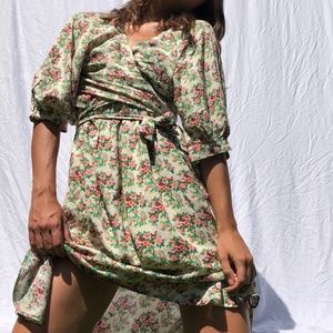 ⭐️ Joey Surplice Faux Wrap Floral Hipster Hippie Art Deco Chic Peasant Dress